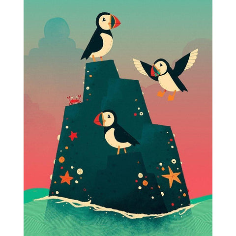 Puffin Rock Black Modern Wood Framed Art Print by Buxton, Michael