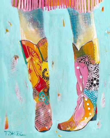 Cowgirl Boots Black Ornate Wood Framed Art Print with Double Matting by Beer, Pamela K.