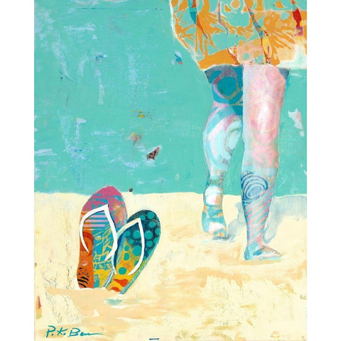 Flip Flops on the Beach White Modern Wood Framed Art Print by Beer, Pamela K.