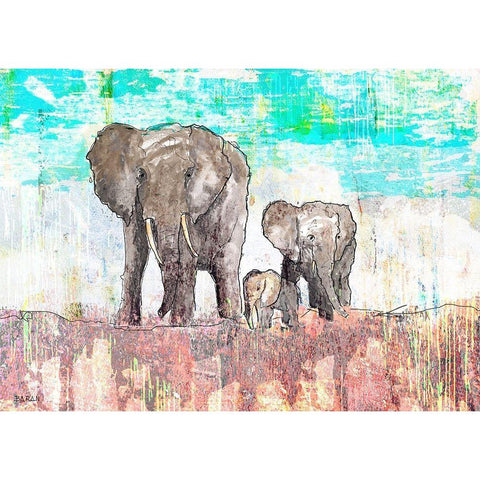 Elephant Family Black Modern Wood Framed Art Print by Baran, John