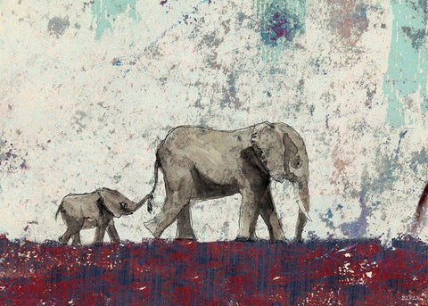 Elephant March White Modern Wood Framed Art Print with Double Matting by Baran, John