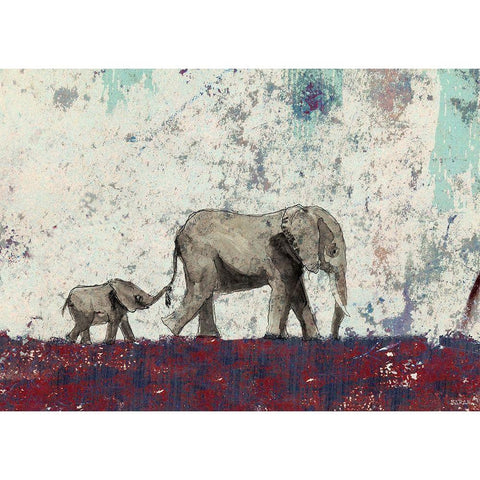 Elephant March Black Modern Wood Framed Art Print by Baran, John