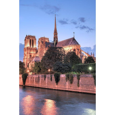 Notre Dame at Dusk White Modern Wood Framed Art Print by Blaustein, Alan