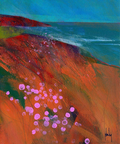 Sea Pinks Black Ornate Wood Framed Art Print with Double Matting by Bailey, Paul
