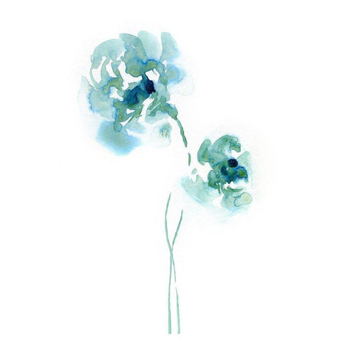 Teal Florals Black Modern Wood Framed Art Print with Double Matting by Binkin, Lesia