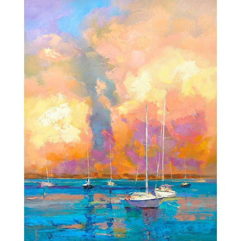 Evening On The Bay Gold Ornate Wood Framed Art Print with Double Matting by Bruniany, Kasia