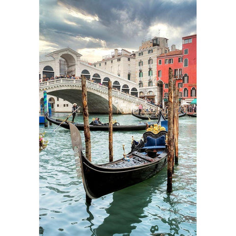 Gondola Rialto Bridge #1 Black Modern Wood Framed Art Print by Blaustein, Alan