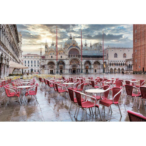 Piazza San Marco At Sunrise #14 Black Modern Wood Framed Art Print with Double Matting by Blaustein, Alan