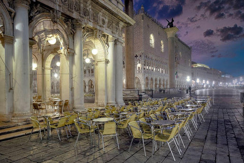 Piazza San Marco Sunrise #18 White Modern Wood Framed Art Print with Double Matting by Blaustein, Alan