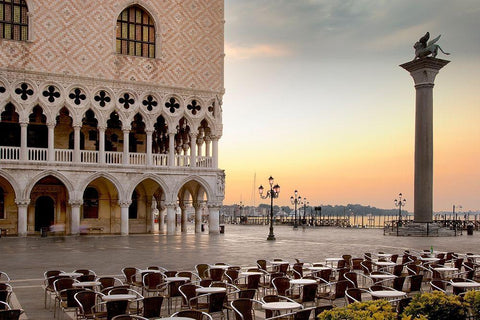 Piazza San Marco Sunrise #4 White Modern Wood Framed Art Print with Double Matting by Blaustein, Alan