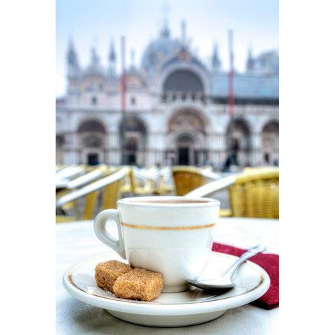 Caffe Piazza San Marco #2 White Modern Wood Framed Art Print by Blaustein, Alan