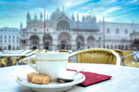 Caffe Piazza San Marco #1 White Modern Wood Framed Art Print with Double Matting by Blaustein, Alan