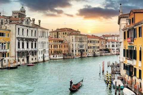 Gran Canal Vista At Dusk #10 Black Ornate Wood Framed Art Print with Double Matting by Blaustein, Alan