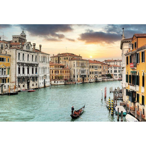 Gran Canal Vista At Dusk #10 Black Modern Wood Framed Art Print with Double Matting by Blaustein, Alan