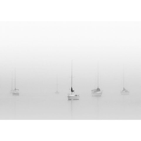 Six Moored Sailboats Black Modern Wood Framed Art Print with Double Matting by Bell, Nicholas