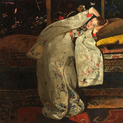 Girl in a White Kimono, 1894 Gold Ornate Wood Framed Art Print with Double Matting by Breitner, George Hendrik