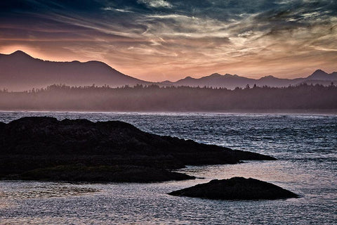 Sunset Glow at Wickaninnish Beach Black Ornate Wood Framed Art Print with Double Matting by Burdick, Chuck