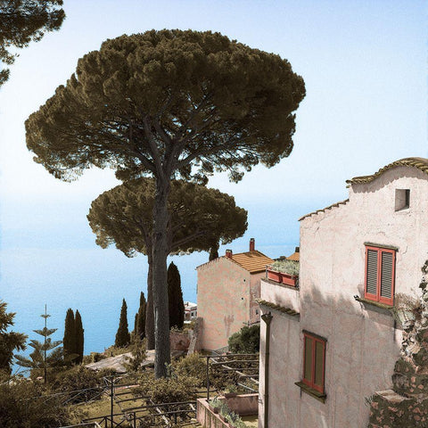 Amalfi Coastal Villas White Modern Wood Framed Art Print with Double Matting by Blaustein, Alan