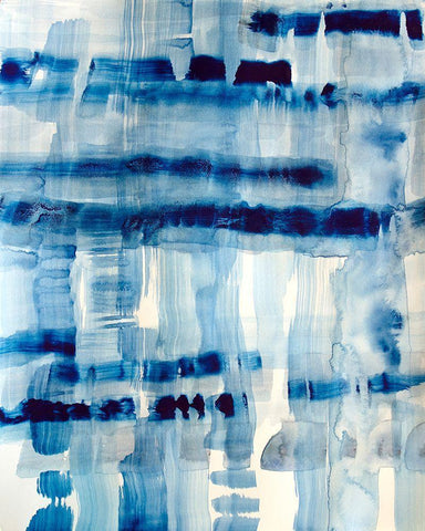 Indigo Stripes No. 1 White Modern Wood Framed Art Print with Double Matting by Bainbridge, Hope