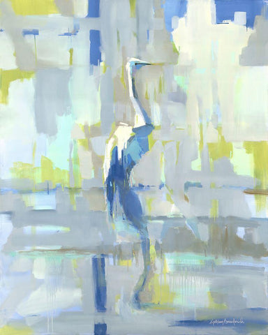 Bayou Heron White Modern Wood Framed Art Print with Double Matting by Broaderick, Kathleen