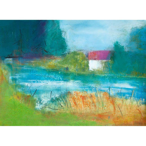 When Swan is Quiet Black Modern Wood Framed Art Print by Beer, Pamela K.