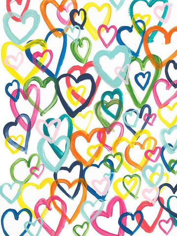 Hearts In Multiples White Modern Wood Framed Art Print with Double Matting by Baker, Bronwyn
