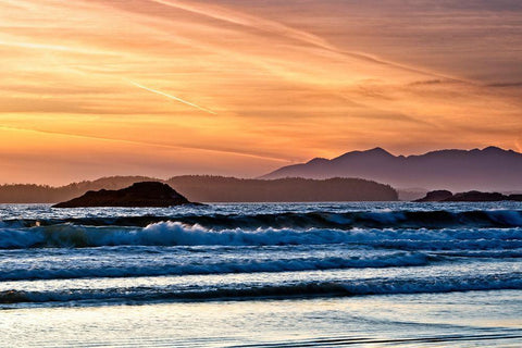 A Long Beach Sunset White Modern Wood Framed Art Print with Double Matting by Burdick, Chuck