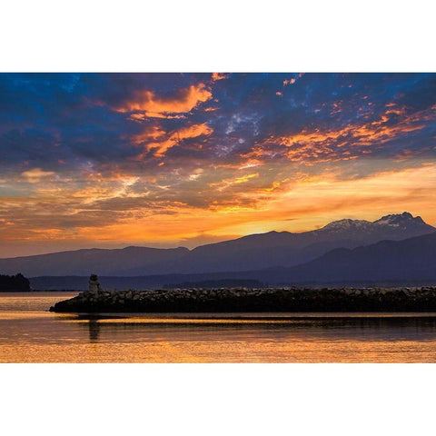 Inukshuk In Setting Sun Black Modern Wood Framed Art Print with Double Matting by Burdick, Chuck