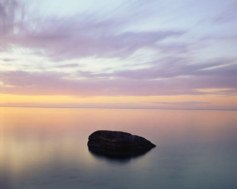 Rock at Sunset White Modern Wood Framed Art Print with Double Matting by Becia, Jim