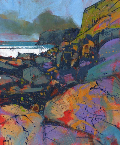 Morfa Cove Rocks White Modern Wood Framed Art Print with Double Matting by Bailey, Paul