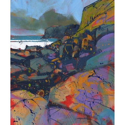 Morfa Cove Rocks Black Modern Wood Framed Art Print by Bailey, Paul