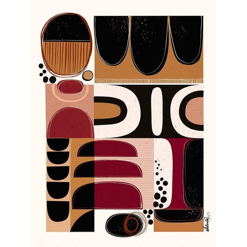Phylatic -Tribal Tapestry Black Modern Wood Framed Art Print by Banerjee, Ishita