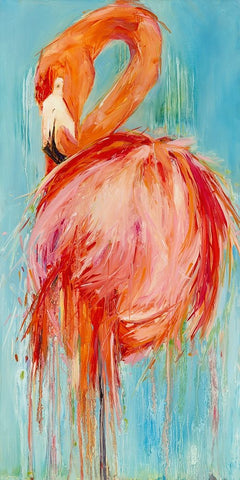 Flamingo Pose White Modern Wood Framed Art Print with Double Matting by Broaderick, Kathleen