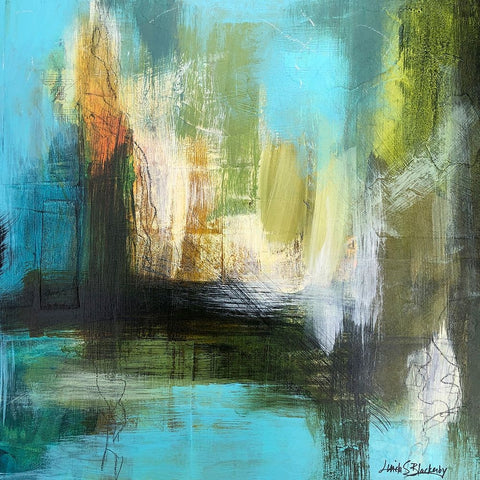 Aqua Serenity 3 White Modern Wood Framed Art Print with Double Matting by Blackerby, Linda S.