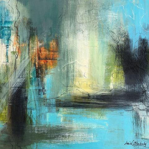 Aqua Serenity 1 Black Ornate Wood Framed Art Print with Double Matting by Blackerby, Linda S.