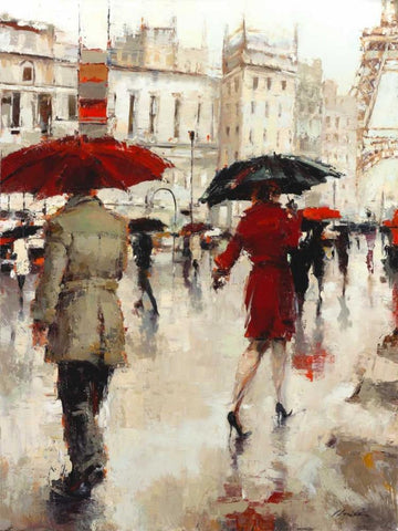 Parting on a Paris Street White Modern Wood Framed Art Print with Double Matting by Christie, Lorraine