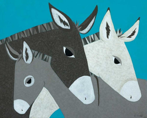 Donkey Family White Modern Wood Framed Art Print with Double Matting by Craig, Casey