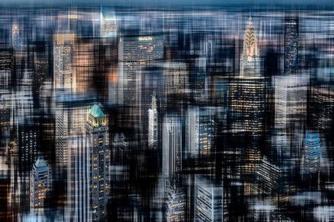 Downtown at Night White Modern Wood Framed Art Print with Double Matting by Cmarits, Hannes