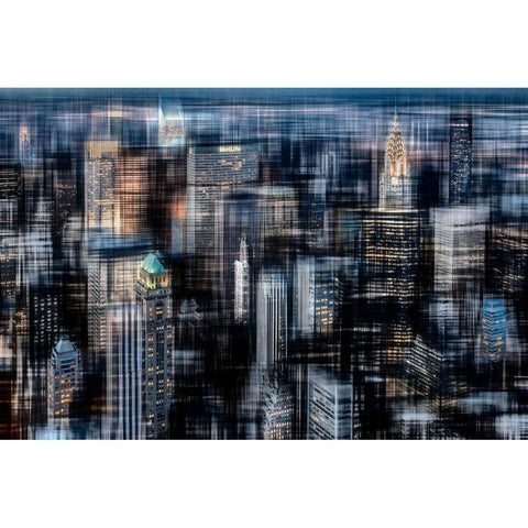 Downtown at Night Black Modern Wood Framed Art Print by Cmarits, Hannes