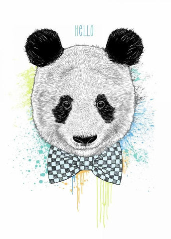 Hello Panda Black Ornate Wood Framed Art Print with Double Matting by Caldwell, Rachel