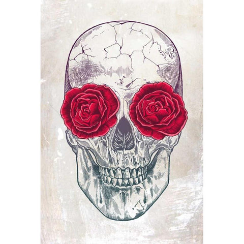 Skull and Roses Gold Ornate Wood Framed Art Print with Double Matting by Caldwell, Rachel