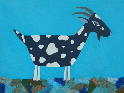Fergus The Goat Black Ornate Wood Framed Art Print with Double Matting by Craig, Casey