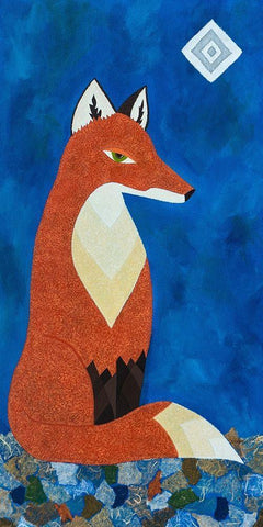 Fox Under Diamond Moon White Modern Wood Framed Art Print with Double Matting by Craig, Casey