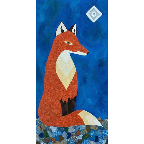 Fox Under Diamond Moon Gold Ornate Wood Framed Art Print with Double Matting by Craig, Casey