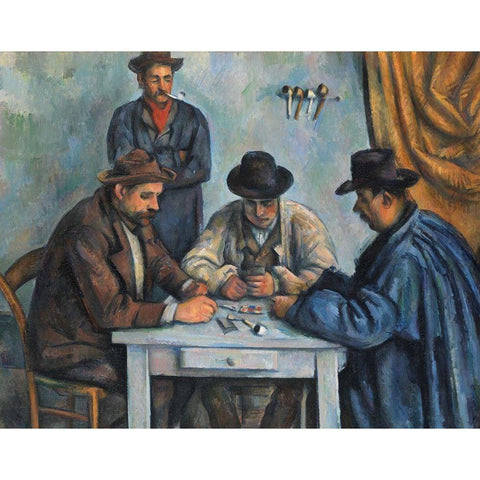 The Card Players White Modern Wood Framed Art Print by Cezanne, Paul