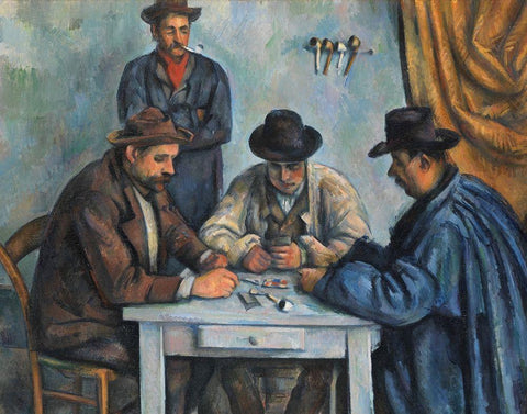 The Card Players White Modern Wood Framed Art Print with Double Matting by Cezanne, Paul