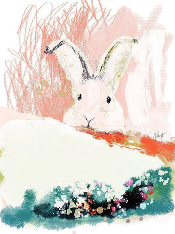 Bunny in the Garden White Modern Wood Framed Art Print with Double Matting by Christine, Niya