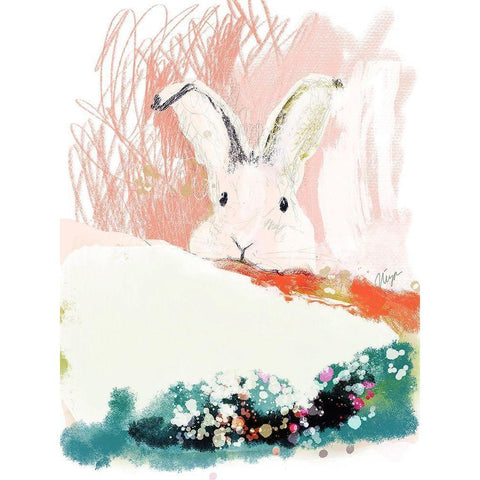 Bunny in the Garden Black Modern Wood Framed Art Print by Christine, Niya