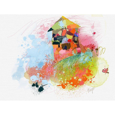 Happy House Black Modern Wood Framed Art Print by Christine, Niya