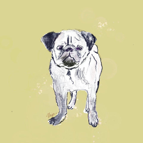 Super Cute Pug Black Ornate Wood Framed Art Print with Double Matting by Christine, Niya